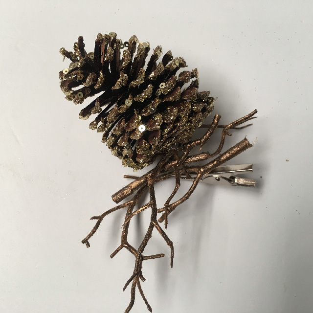 PICK, Pine Cone - Gold Glitter On Twig